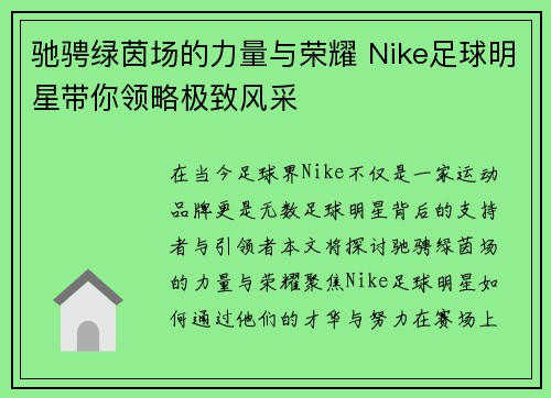 驰骋绿茵场的力量与荣耀 Nike足球明星带你领略极致风采